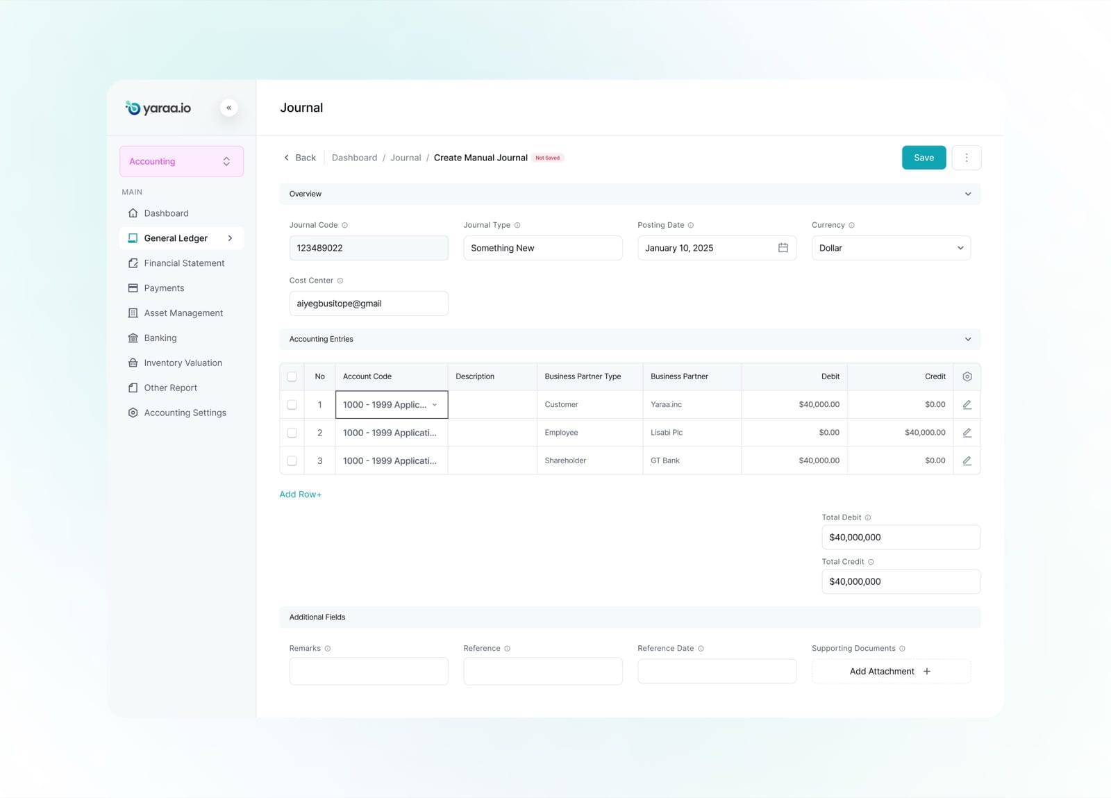 Create General Ledger 3